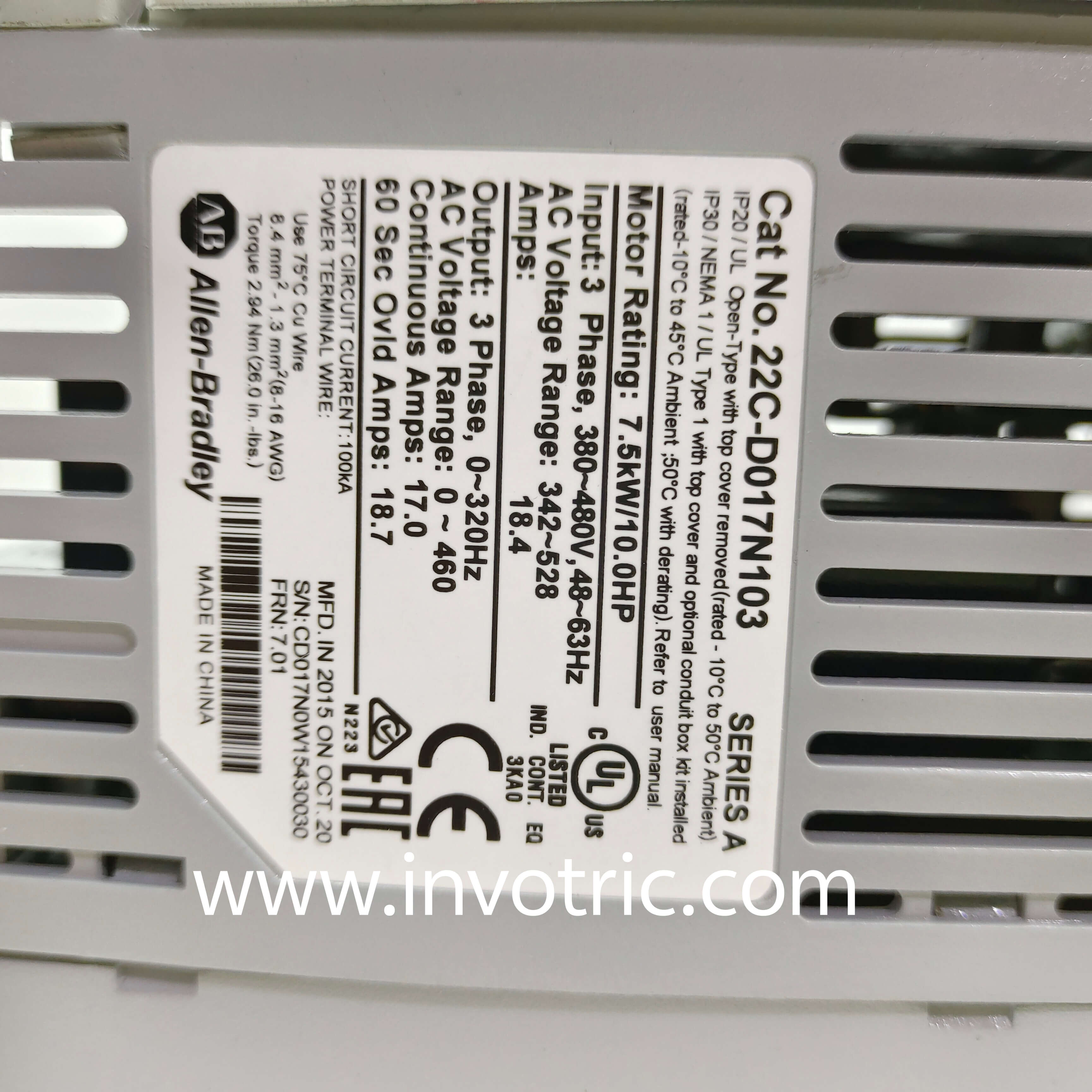 22C-D017N103 Allen-Bradley PowerFlex 400 AC Drive 22CD017N103