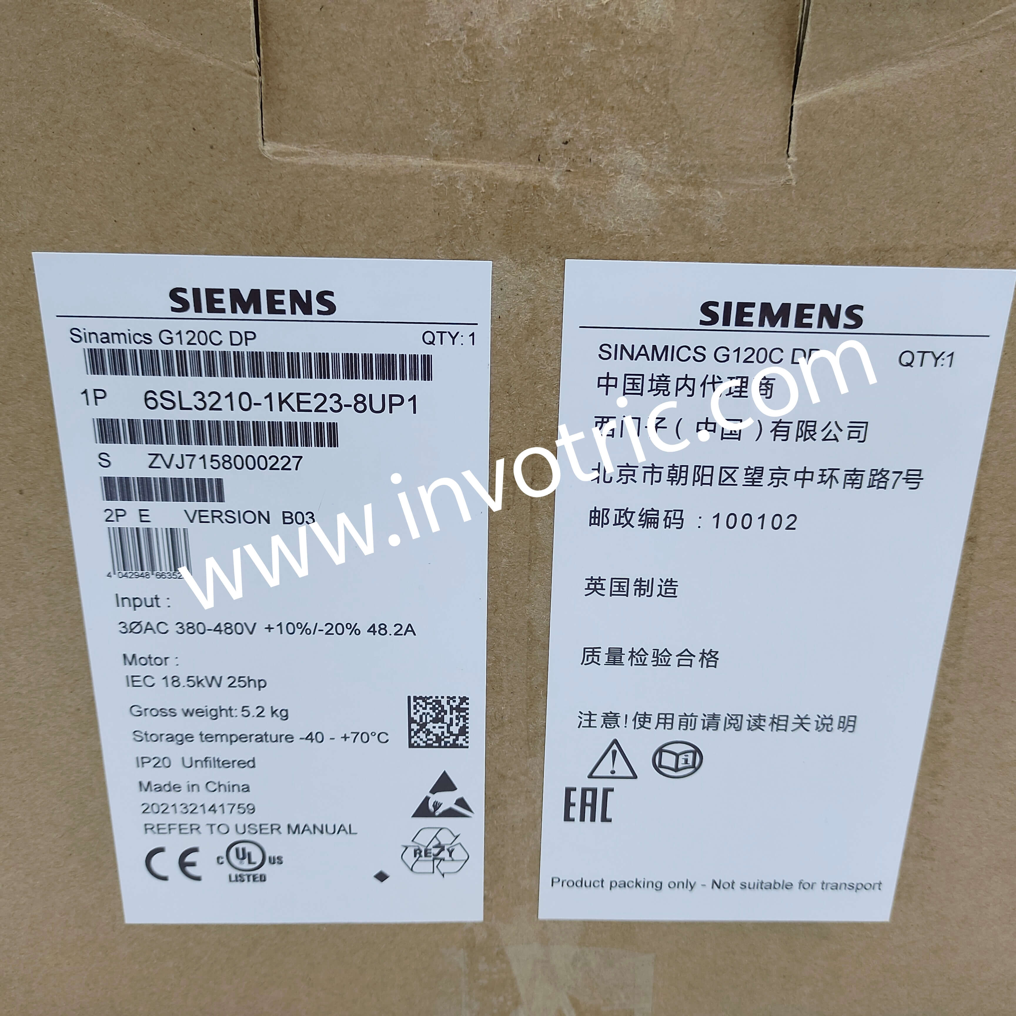 SIEMENS 6SL32101KE238UP1 Inverter 6SL3210-1KE23-8UP1-4